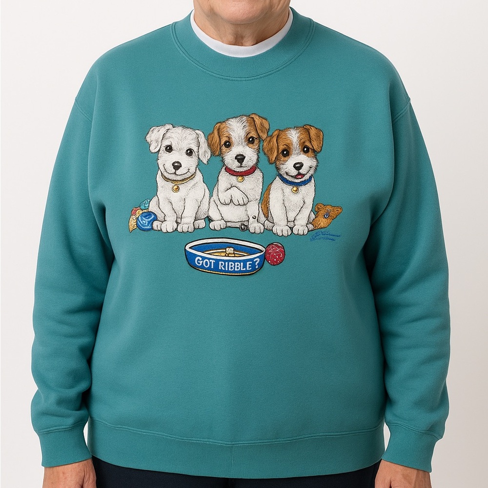 VTG Morning Womens Puppies Got Kibble Grandmacore Sweatshirt Large USA Dogs